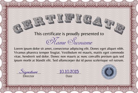 Sample Certificate. With great quality guilloche pattern. Border, frame.Complex design. 