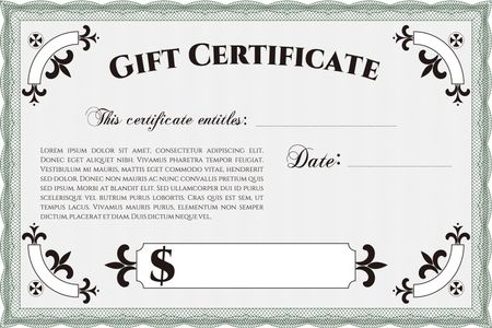 Vector Gift Certificate. With linear background. Border, frame.Nice design. 