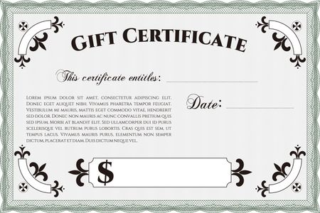 Vector Gift Certificate. With linear background. Border, frame.Nice design.