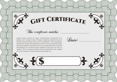 Gift certificate. With guilloche pattern and background. Excellent design. Border, frame.