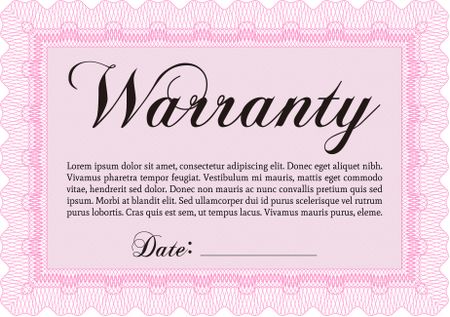 Warranty Certificate template. Complex design. Very Detailed. It includes background. 