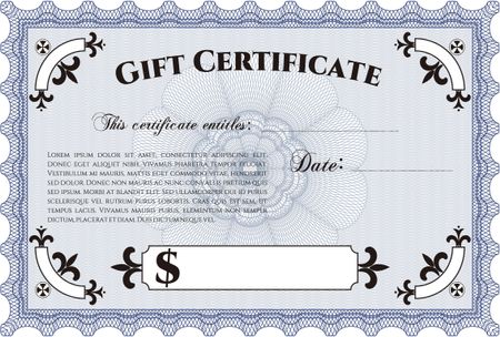 Gift certificate template. With background. Border, frame.Lovely design. 