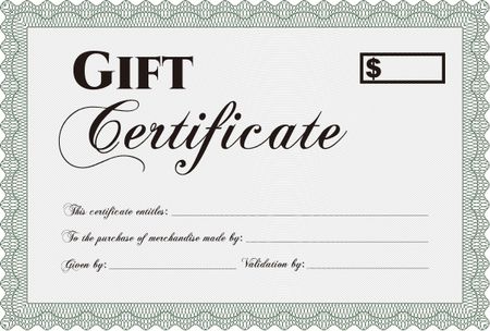 Vector Gift Certificate template. With linear background. Detailed.Lovely design. 