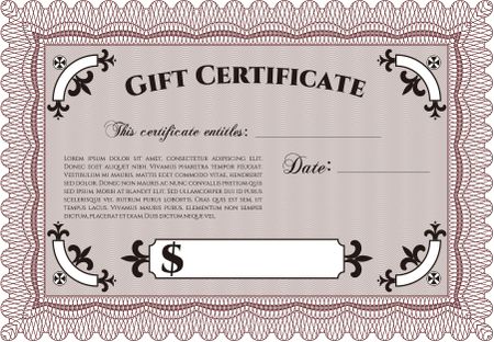 Gift certificate template. With guilloche pattern and background. Vector illustration.Complex design. 