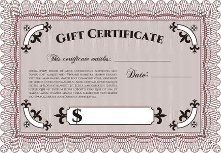 Gift certificate template. With guilloche pattern and background. Vector illustration.Complex design.