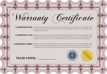 Sample Warranty. Very Detailed. Complex border. With sample text. 