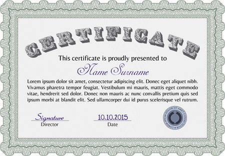 Diploma or certificate template. With linear background. Cordial design. Detailed.