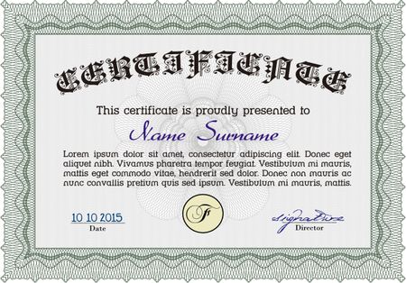 Certificate of achievement. With guilloche pattern and background. Sophisticated design. Money style.