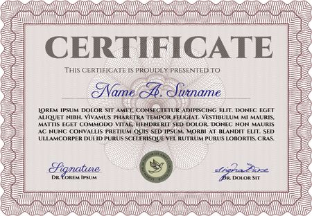 Certificate template. Money style.Beauty design. With guilloche pattern and background. 