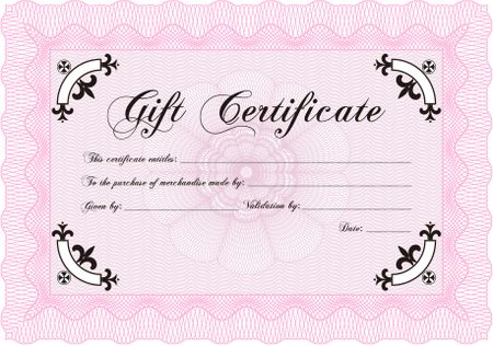 Modern gift certificate. Border, frame.Elegant design. With guilloche pattern. 