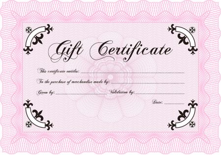 Modern gift certificate. Border, frame.Elegant design. With guilloche pattern.