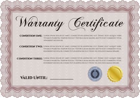 Warranty Certificate template. Complex frame design. Vector illustration. With background. 