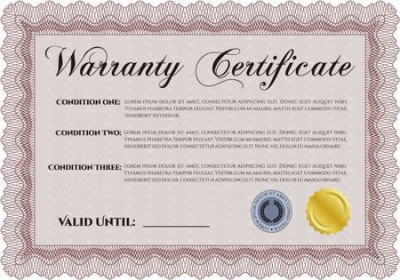 Warranty Certificate template. Complex frame design. Vector illustration. With background.