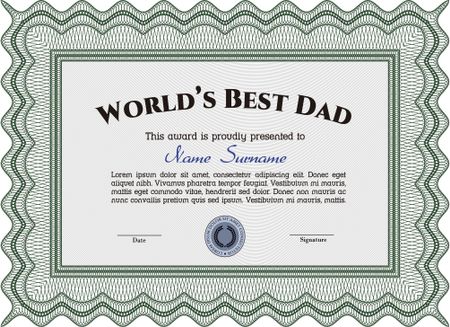 World's Best Father Award Template. With guilloche pattern. Detailed.Lovely design. 