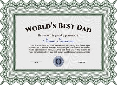 World's Best Father Award Template. With guilloche pattern. Detailed.Lovely design.