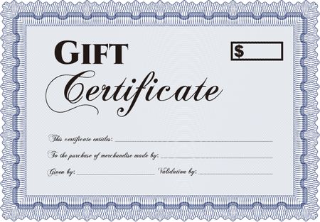 Retro Gift Certificate template. Nice design. With linear background. Detailed.