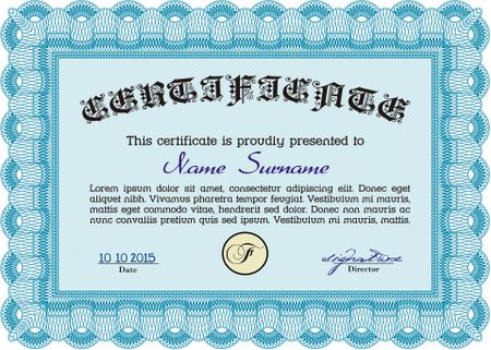 Certificate template. With great quality guilloche pattern. Sophisticated design. Vector pattern that is used in money and certificate.