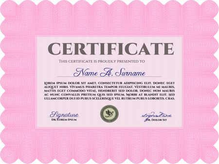 Sample certificate or diploma. Customizable, Easy to edit and change colors.With complex linear background. Cordial design. 