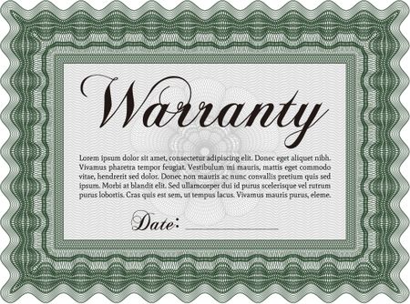 Sample Warranty certificate. Retro design. Complex design. With sample text. 