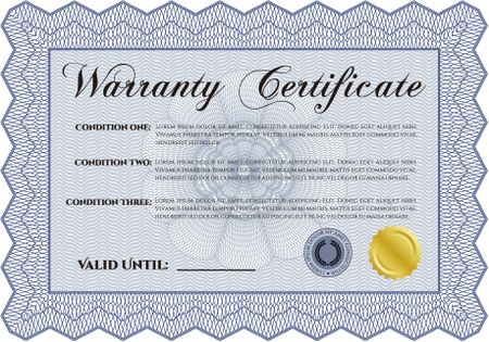 Template Warranty certificate. Complex frame. With background. Vector illustration. 