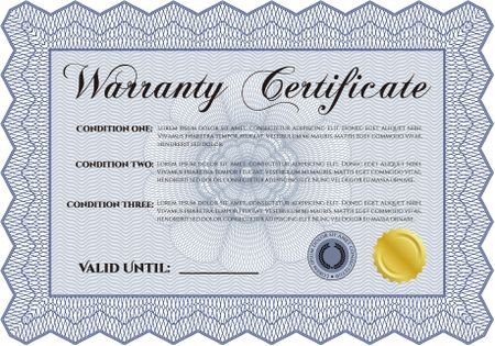 Template Warranty certificate. Complex frame. With background. Vector illustration.