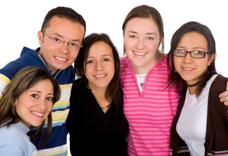 group of happy friends isolated over a white background