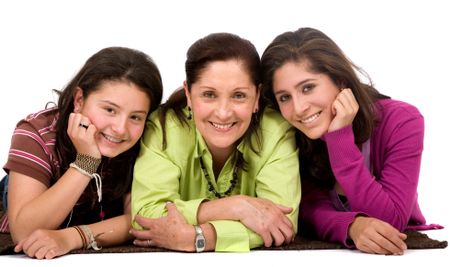 Happy Family portrait - all smiling over a white background