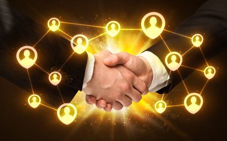 Business handshake, Social media concept