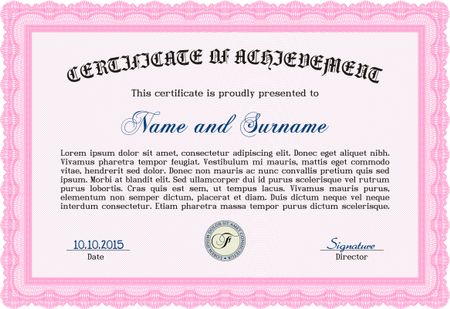 Certificate template. Excellent design. With complex linear background. Diploma of completion.