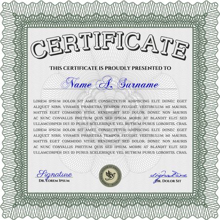 Sample Diploma. Money style.Sophisticated design. With background.