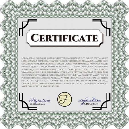 Diploma or certificate template. With guilloche pattern and background. Border, frame.Complex design. 