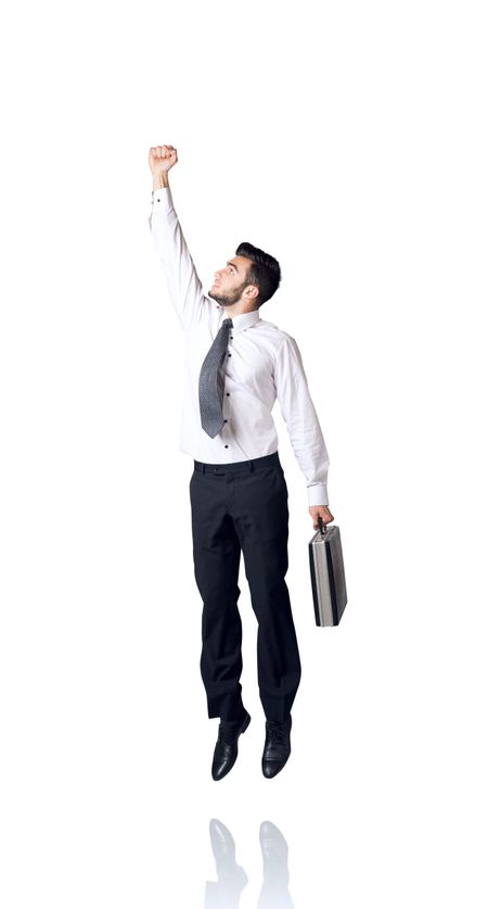 Businessman hanging on an isolated white background
