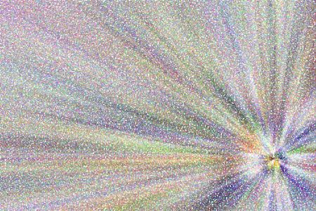 Multicolored pointillist abstract of radially blurred beams from source off center