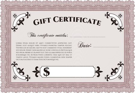 Retro Gift Certificate. With guilloche pattern and background. Border, frame.Lovely design. 