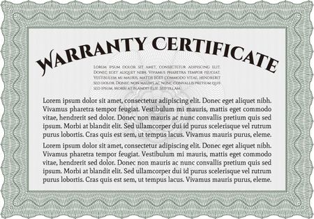 Sample Warranty certificate. Very Detailed. It includes background. Complex design. 