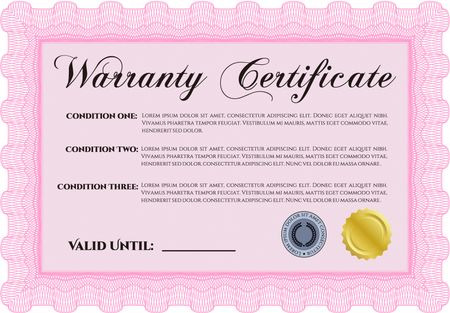 Warranty Certificate. Complex design. Perfect style. With background. 