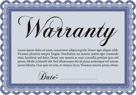 Warranty Certificate template. With complex background. Vector illustration. Complex design. 