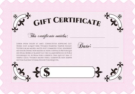 Gift certificate. With complex linear background. Vector illustration.Beauty design. 