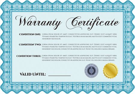 Sample Warranty certificate template. Very Customizable. With sample text. Complex frame. 