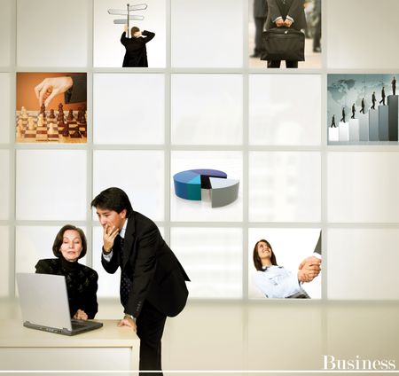 Business man and woman thinking of a corporate strategy