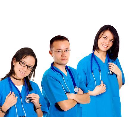 Group of doctors in surgical uniform isolated