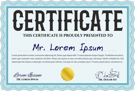 Certificate template or diploma template. With great quality guilloche pattern. Cordial design. Border, frame.