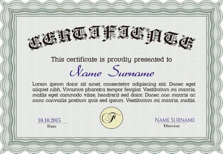 Sample certificate or diploma. Detailed.Nice design. With background. 