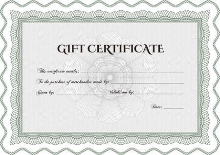 Modern gift certificate. With linear background. Cordial design. Border, frame.