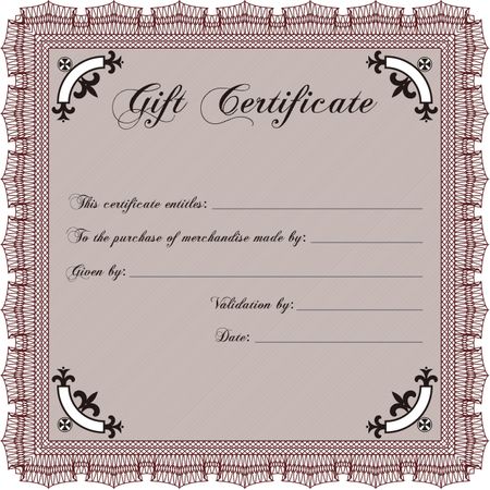 Formal Gift Certificate. With great quality guilloche pattern. Elegant design. Border, frame.