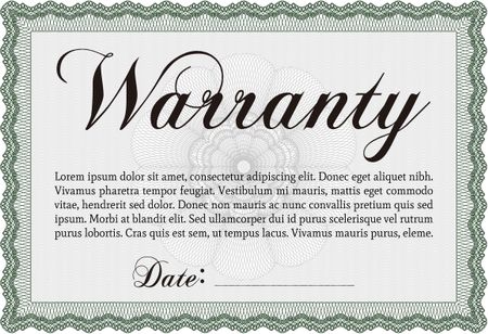 Warranty template. Retro design. With complex background. With sample text. 