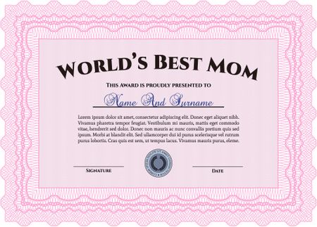 World's Best Mom Award Template. Detailed.With quality background. Artistry design. 