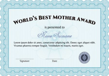 Award: Best Mom in the world. Complex design. With complex background. Border, frame.