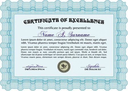 Certificate or diploma template. Frame certificate template Vector.With guilloche pattern and background. Excellent design. 