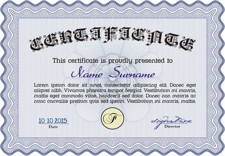 Sample certificate or diploma. Money style.Modern design. Easy to print. 